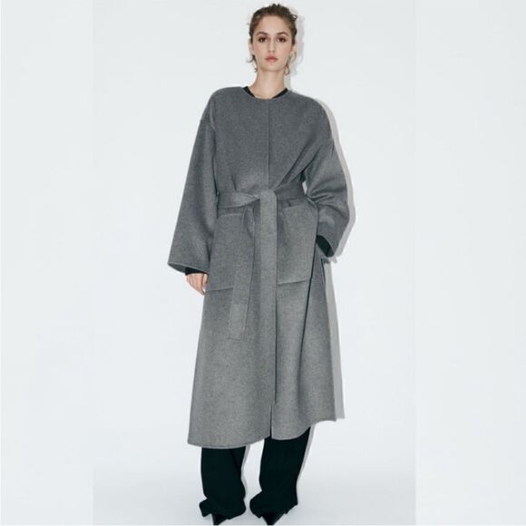 NWT ZARA Double-Faced Wool Blend Coat Grey SZ M-L - Picture 13 of 14